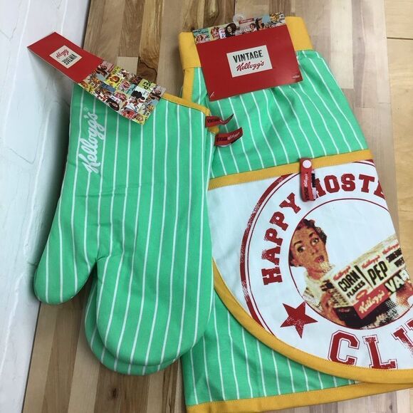 KELLOGG’S Vintage Apron and set of 2 oven mitts Vintage look - Picture 6 of 10